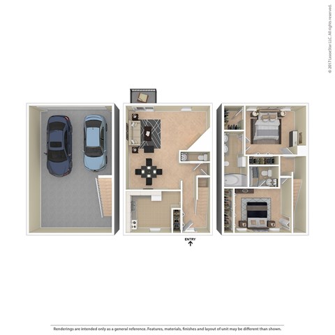 Floor plan for 2 beds, 2.5 baths, 1444 sqft
